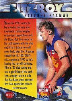 1996 Select AFL Centenary Series #39 Stephen Paxman Back